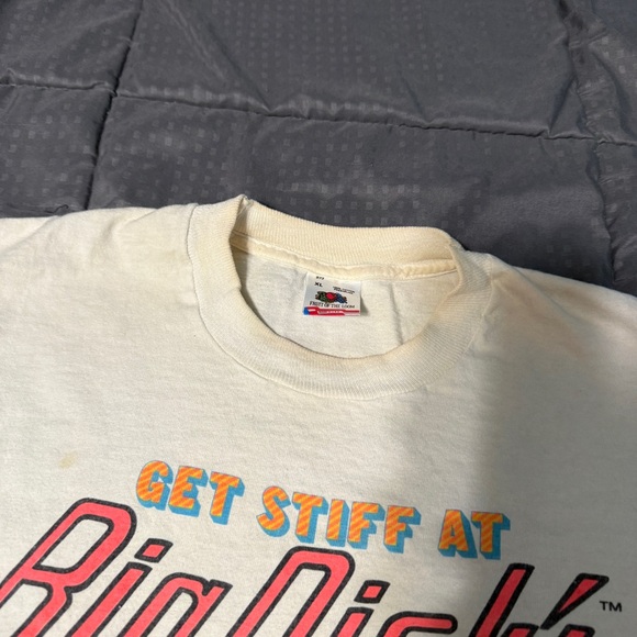 Vintage Get Stiff At Big Dick’s Pub T Shirt Men’s XL 1989 FAIR STAIN DISCOLORED - Picture 4 of 15